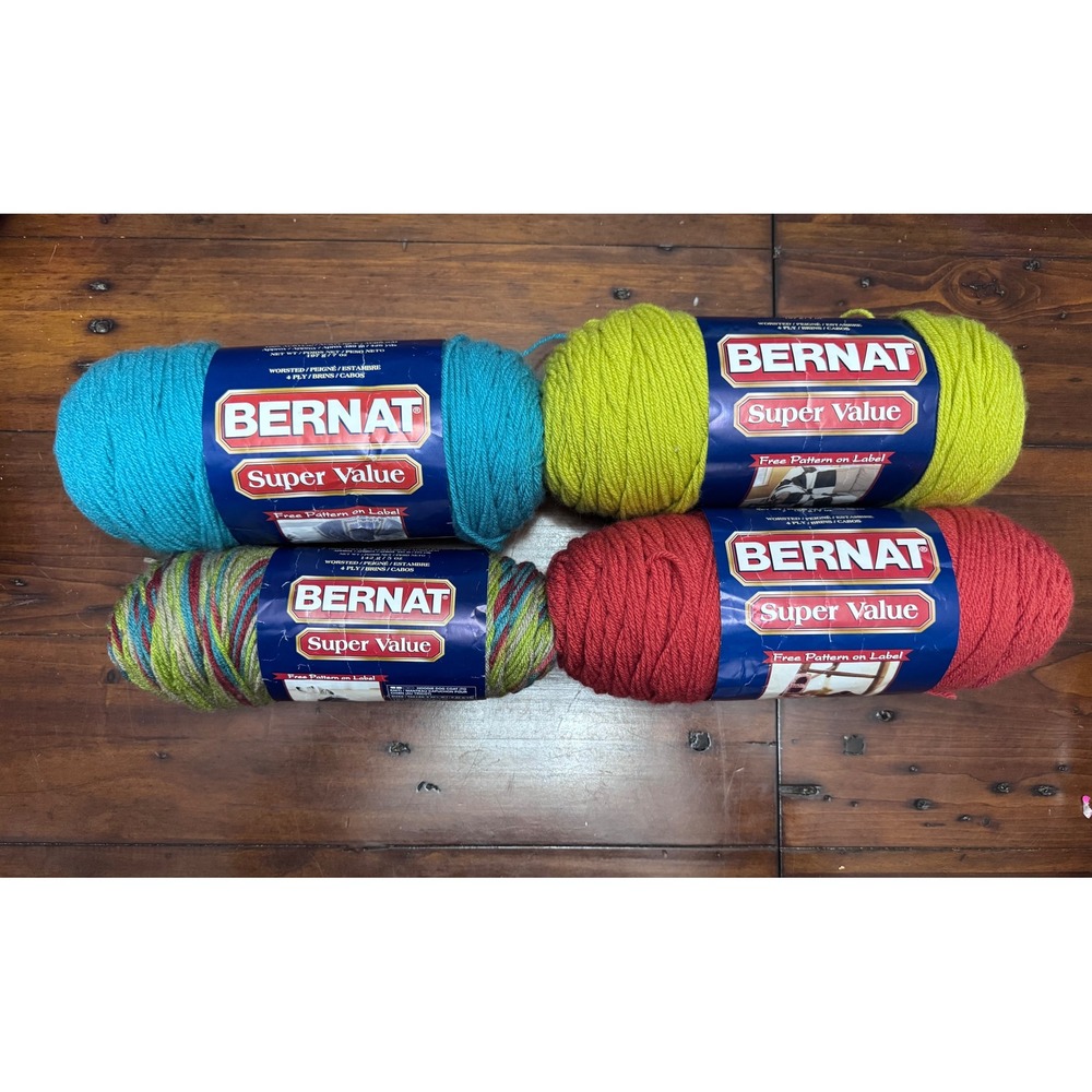 Bernat Super Value Worsted Yarn Lot of 4 Aqua‎ Grass Rouge Techno Ombre Acrylic